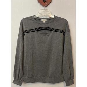 Como Blu Womens Large Gray Long-Sleeved Open-Slit-Neck Chic Blouse! A3976